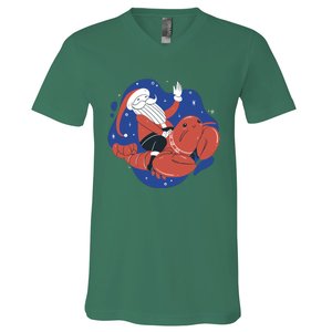 Santa Claus Riding Lobster V-Neck T-Shirt