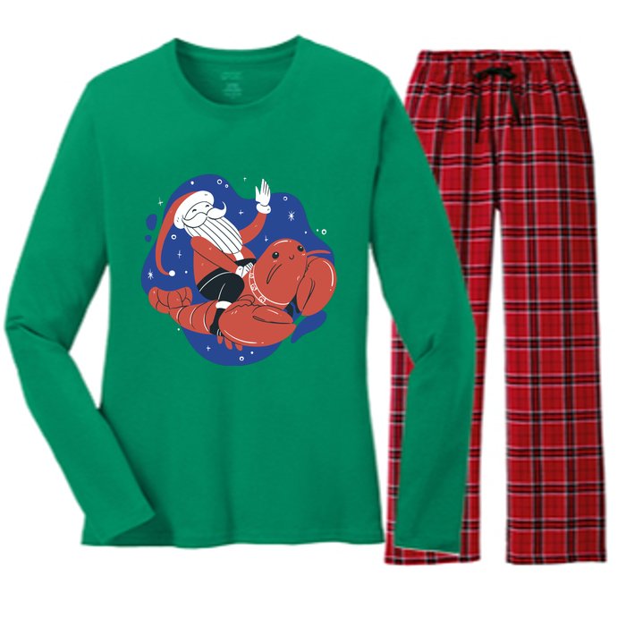 Santa Claus Riding Lobster Women's Long Sleeve Flannel Pajama Set 