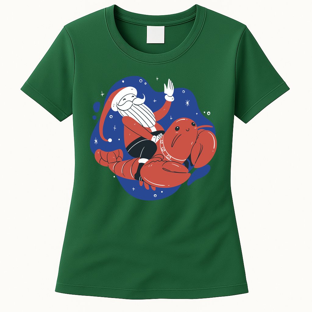 Santa Claus Riding Lobster Womens T-Shirt