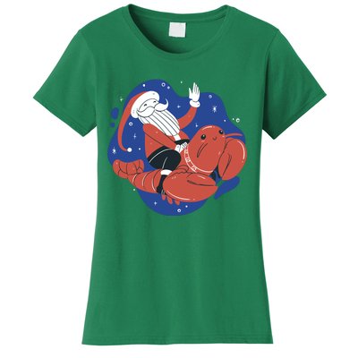 Santa Claus Riding Lobster Women's T-Shirt