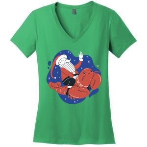 Santa Claus Riding Lobster Women's V-Neck T-Shirt