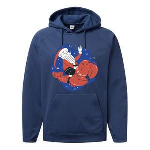 Santa Claus Riding Lobster Performance Fleece Hoodie