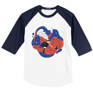 Santa Claus Riding Lobster Baseball Sleeve Shirt