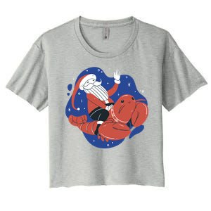 Santa Claus Riding Lobster Women's Crop Top Tee