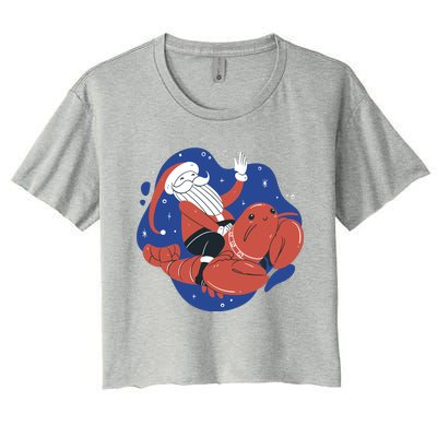 Santa Claus Riding Lobster Women's Crop Top Tee