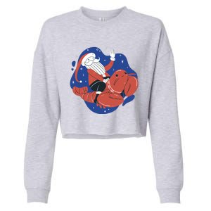 Santa Claus Riding Lobster Cropped Pullover Crew