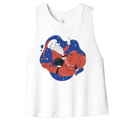 Santa Claus Riding Lobster Women's Racerback Cropped Tank