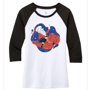 Santa Claus Riding Lobster Women's Tri-Blend 3/4-Sleeve Raglan Shirt