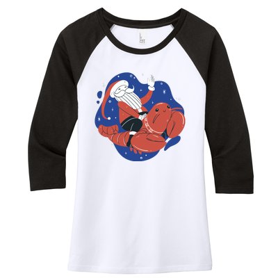 Santa Claus Riding Lobster Women's Tri-Blend 3/4-Sleeve Raglan Shirt