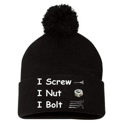 Screw A Nut Bolt Pom Pom 12in Knit Beanie