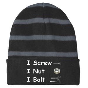 Screw A Nut Bolt Striped Beanie with Solid Band