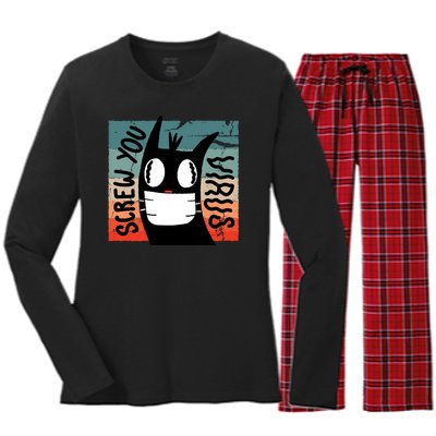 Screw You Virus Cat Women's Long Sleeve Flannel Pajama Set 