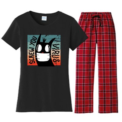 Screw You Virus Cat Women's Flannel Pajama Set