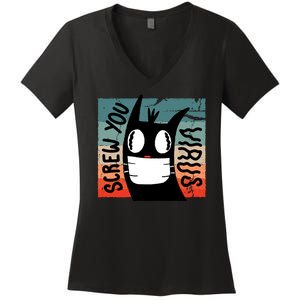 Screw You Virus Cat Women's V-Neck T-Shirt