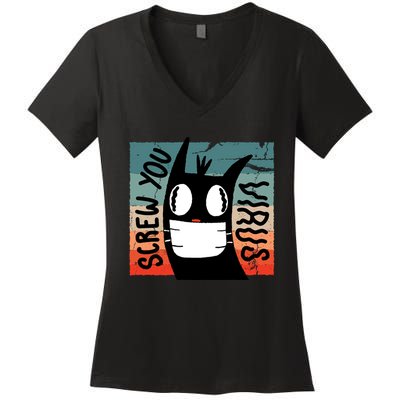 Screw You Virus Cat Women's V-Neck T-Shirt