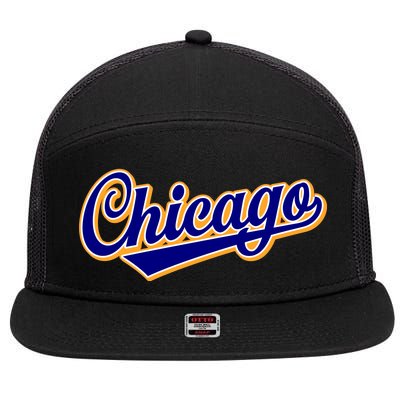 Script Chicago Logo 7 Panel Mesh Trucker Snapback Hat