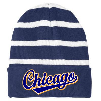 Script Chicago Logo Striped Beanie with Solid Band