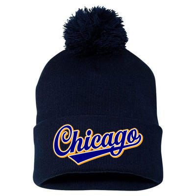 Script Chicago Logo Pom Pom 12in Knit Beanie