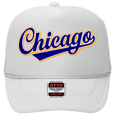 Script Chicago Logo High Crown Mesh Back Trucker Hat