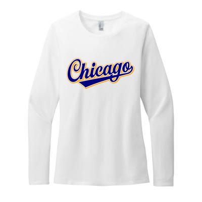 Script Chicago Logo Womens CVC Long Sleeve Shirt