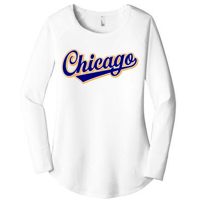 Script Chicago Logo Women's Perfect Tri Tunic Long Sleeve Shirt