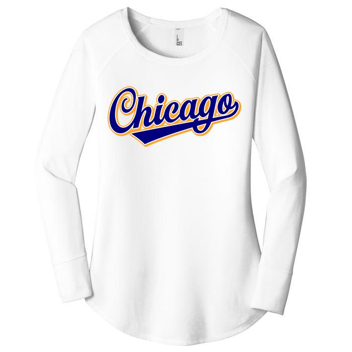 Script Chicago Logo Women's Perfect Tri Tunic Long Sleeve Shirt