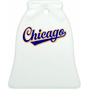 Script Chicago Logo Ceramic Bell Ornament