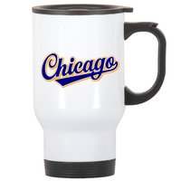 Script Chicago Logo Stainless Steel Travel Mug