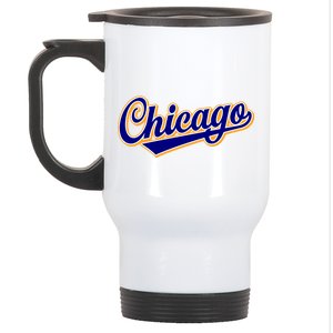 Script Chicago Logo Stainless Steel Travel Mug