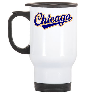 Script Chicago Logo Stainless Steel Travel Mug