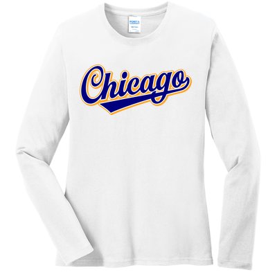 Script Chicago Logo Ladies Long Sleeve Shirt