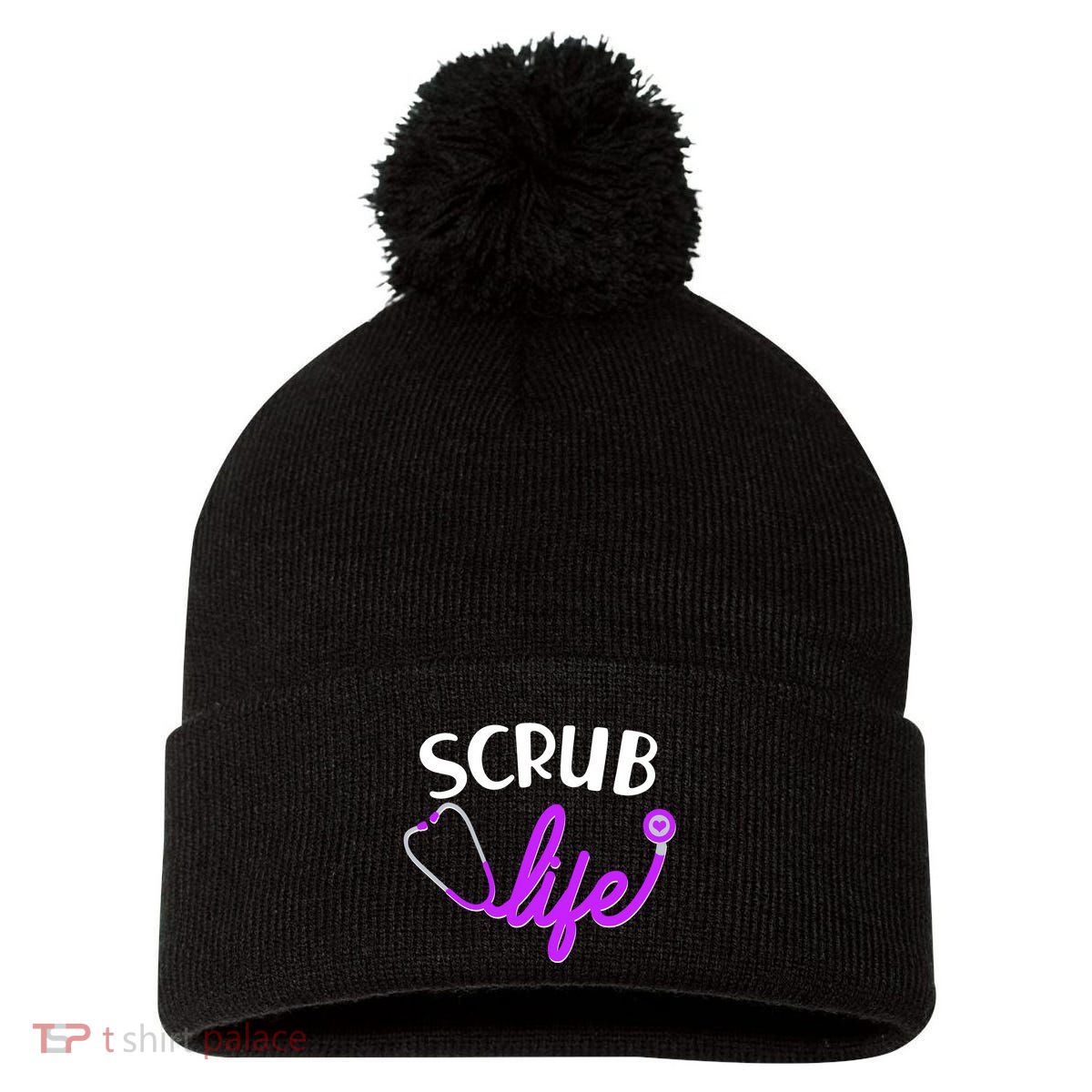 Scrub Life Stethoscope  Pom Pom 12in Knit Beanie