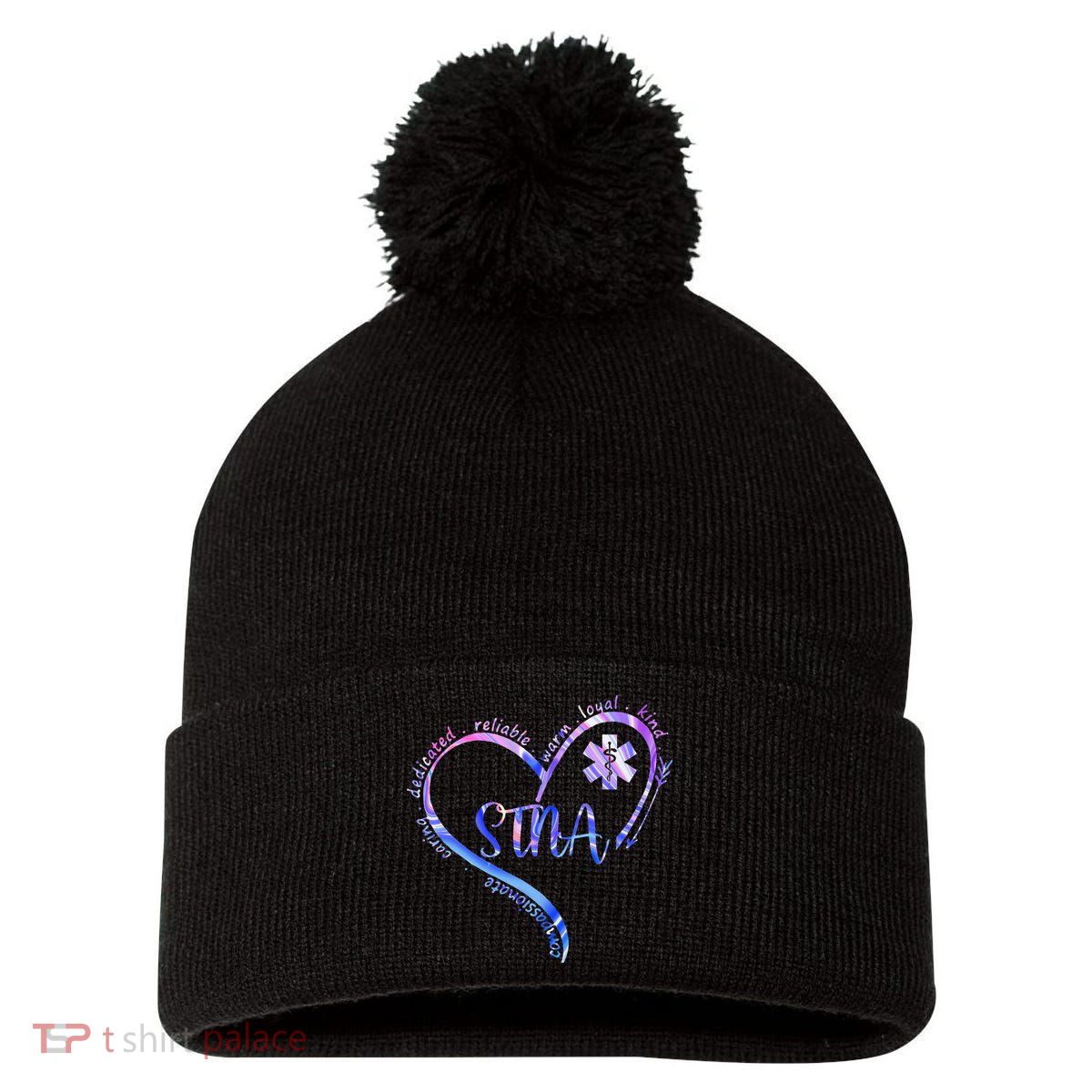 STNA Compassionate State Tested Nursing Assistant NURSE DAY Pom Pom 12in Knit Beanie