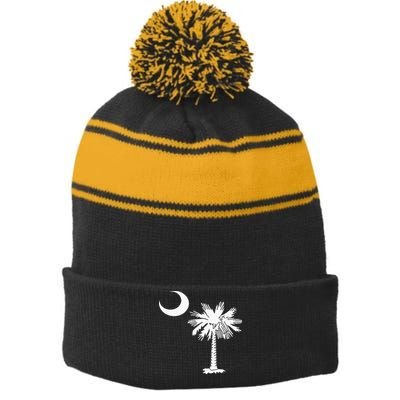 South Carolina State Flag Palmetto Tree Crescent Moon Sc Stripe Pom Pom Beanie