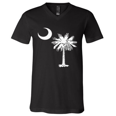 South Carolina State Flag Palmetto Tree Crescent Moon Sc V-Neck T-Shirt