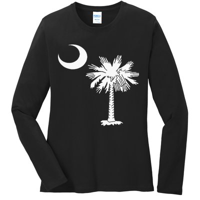 South Carolina State Flag Palmetto Tree Crescent Moon Sc Ladies Long Sleeve Shirt