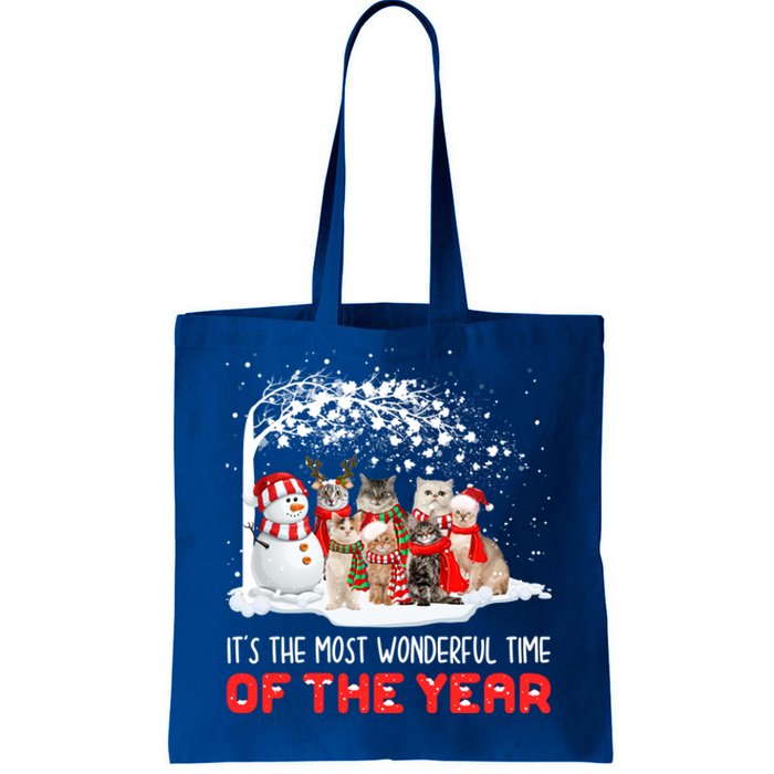 Snow Cat Santa Christmas Snowly Cat Mom Cat Dad Cat Lover Gift Tote Bag