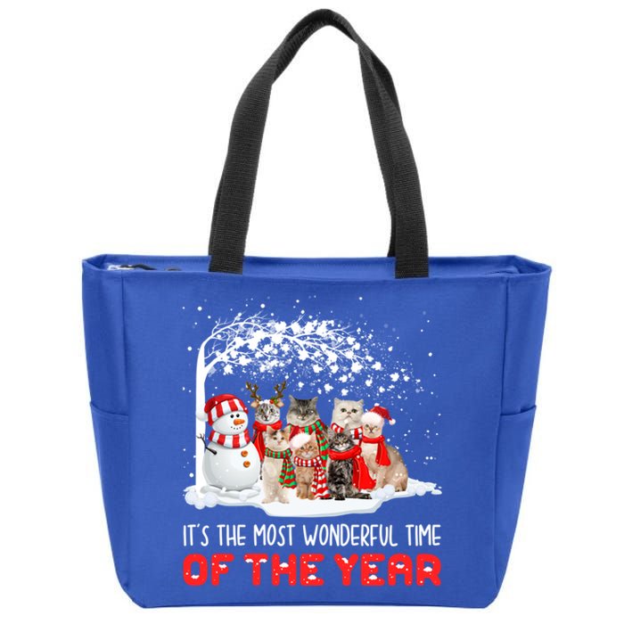 Snow Cat Santa Christmas Snowly Cat Mom Cat Dad Cat Lover Gift Zip Tote Bag