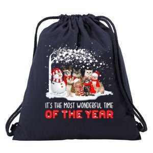 Snow Cat Santa Christmas Snowly Cat Mom Cat Dad Cat Lover Gift Drawstring Bag