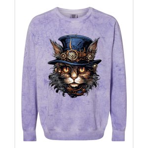 Steampunk Cat Colorblast Crewneck Sweatshirt