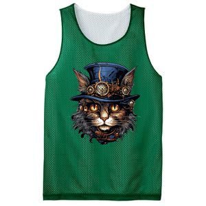 Steampunk Cat Mesh Reversible Basketball Jersey Tank