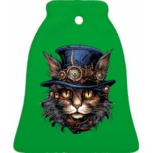 Steampunk Cat Ceramic Bell Ornament