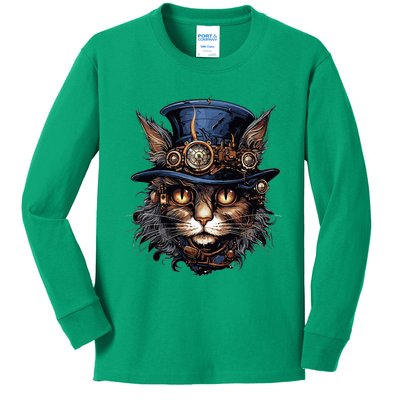 Steampunk Cat Kids Long Sleeve Shirt