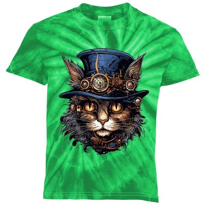 Steampunk Cat Kids Tie-Dye T-Shirt