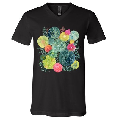 Succulent Circles V-Neck T-Shirt