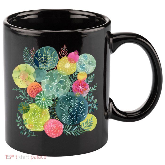 Succulent Circles 11oz C Handle Ceramic Mug