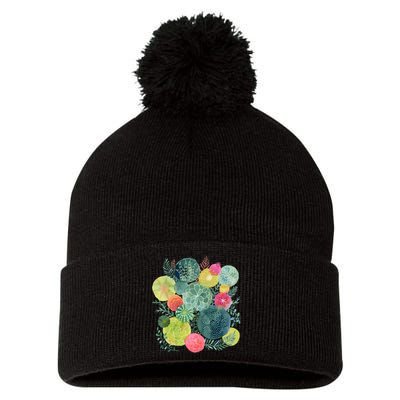 Succulent Circles Pom Pom 12in Knit Beanie