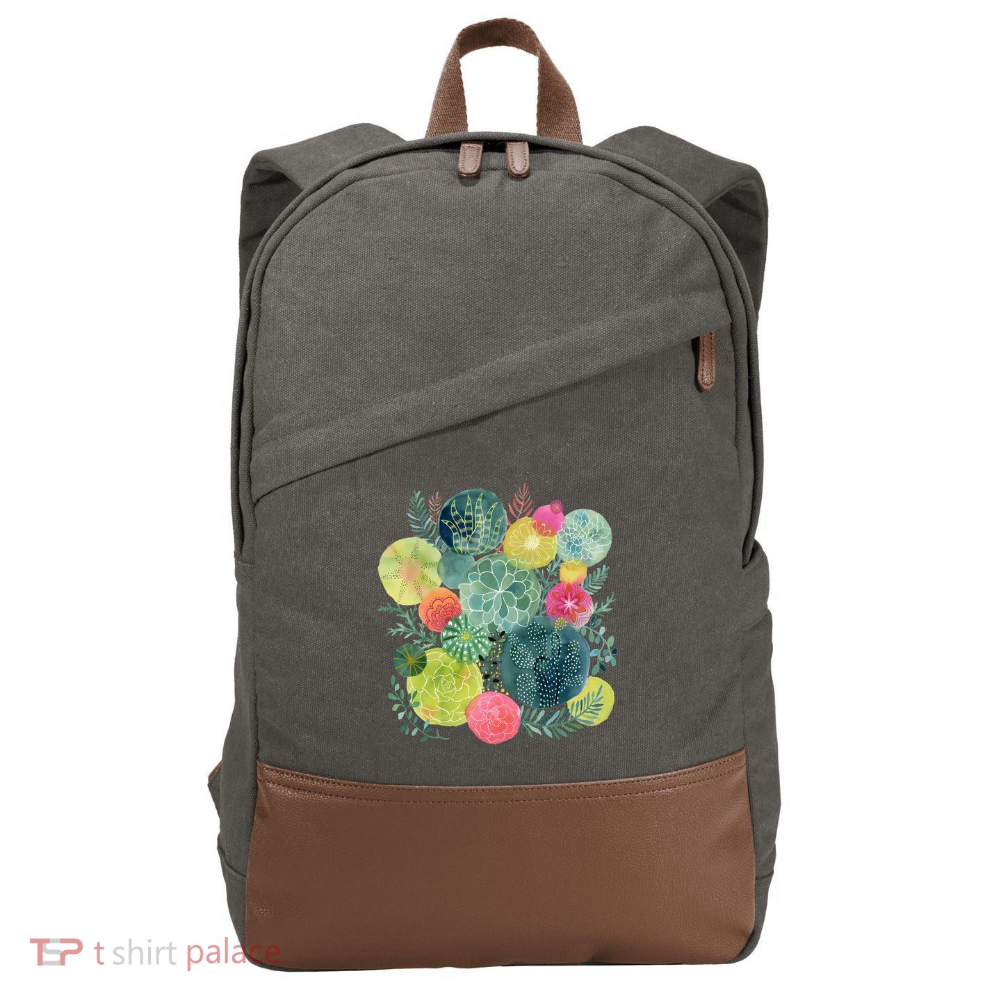 Succulent Circles Cotton Canvas Backpack