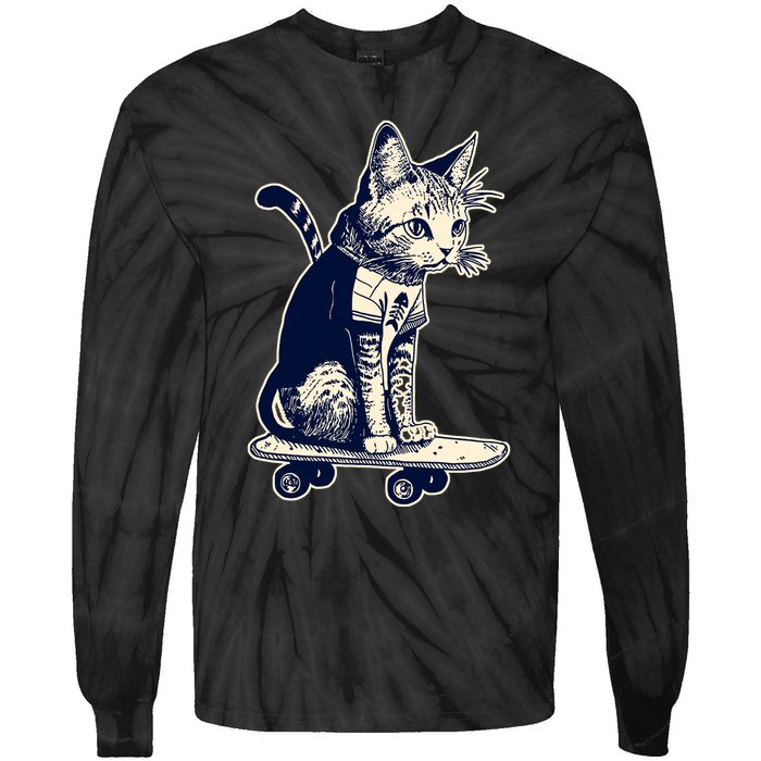 Skate Cat Tie-Dye Long Sleeve Shirt