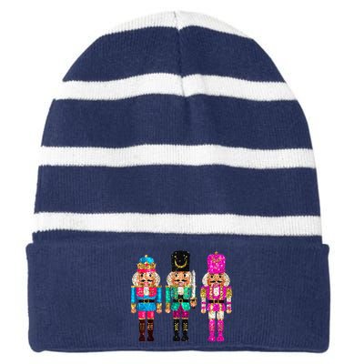 S.E.Q.U.I.N Cheerful S.P.A.R.K.L.Y Nutcrackers Christmas Striped Beanie with Solid Band